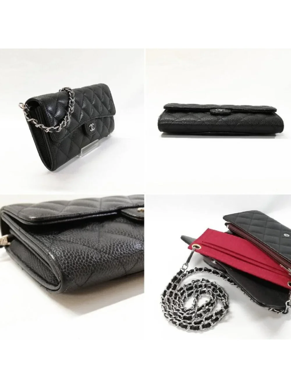 Chanel Wallet Caviar Leather Chain Black Shoulder
